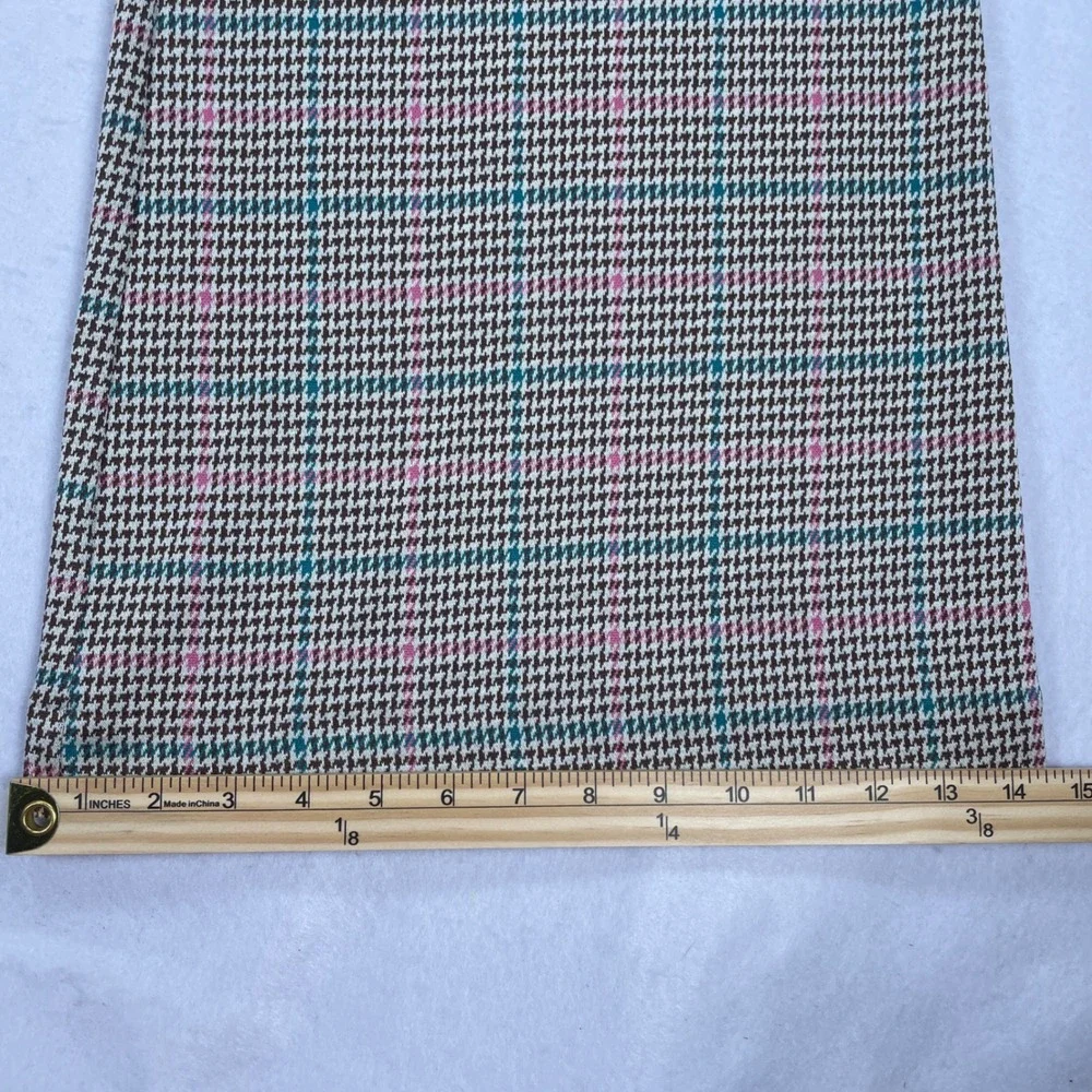 Crown & Ivy Womens Pink Teal Houndstooth Plaid Wide Leg Trousers Size 14